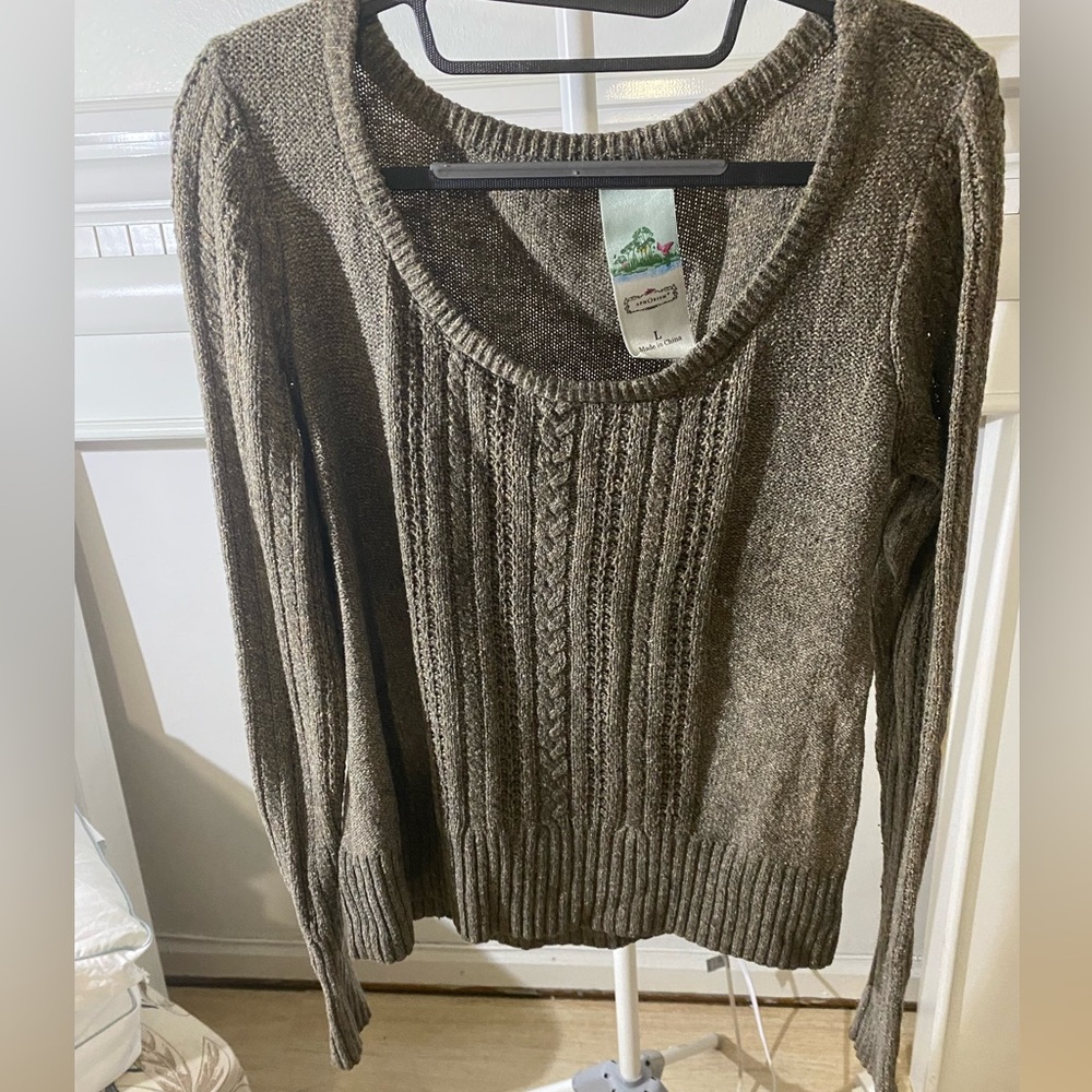 Anthropologie Aphorism Brown mixed Cable Knit Sweater - Size L Pre-Owned